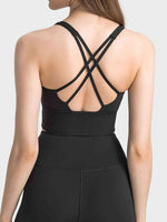 Scoop Neck Crisscross Straps Sports Bra - Ladyez