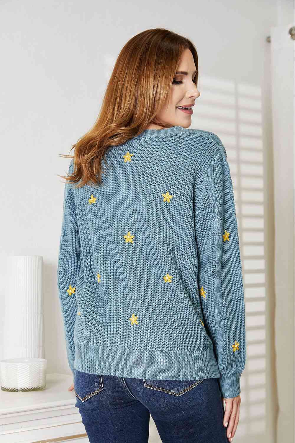 HEYSON Full Size Floral Embroidered Cable Cardigan - Ladyez