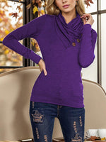 Buttoned Mock Neck Long Sleeve Blouse - Ladyez