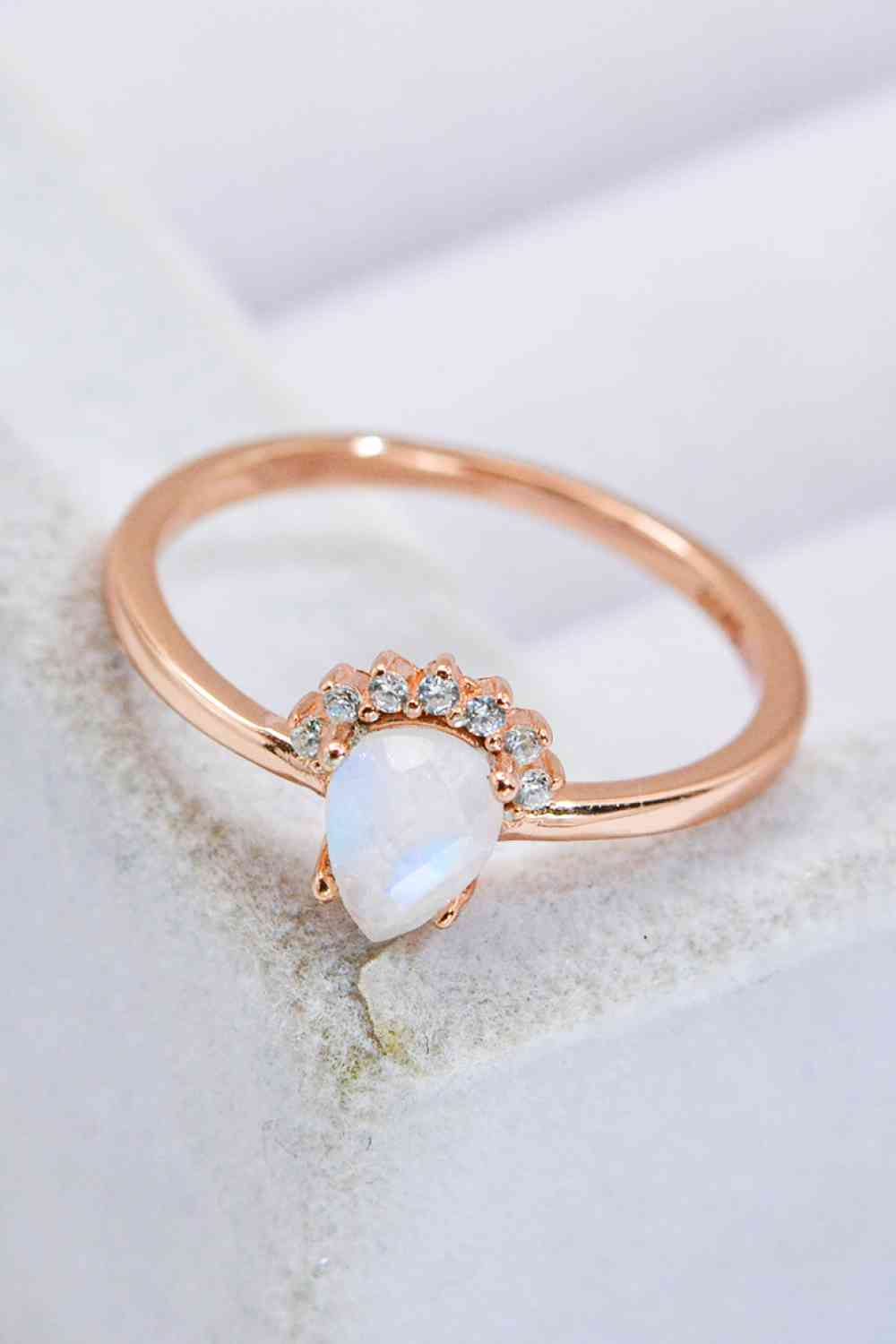 18K Rose Gold-Plated Pear Shape Natural Moonstone Ring - Ladyez