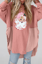 Santa Graphic Exposed Seams Round Neck Blouse - Ladyez