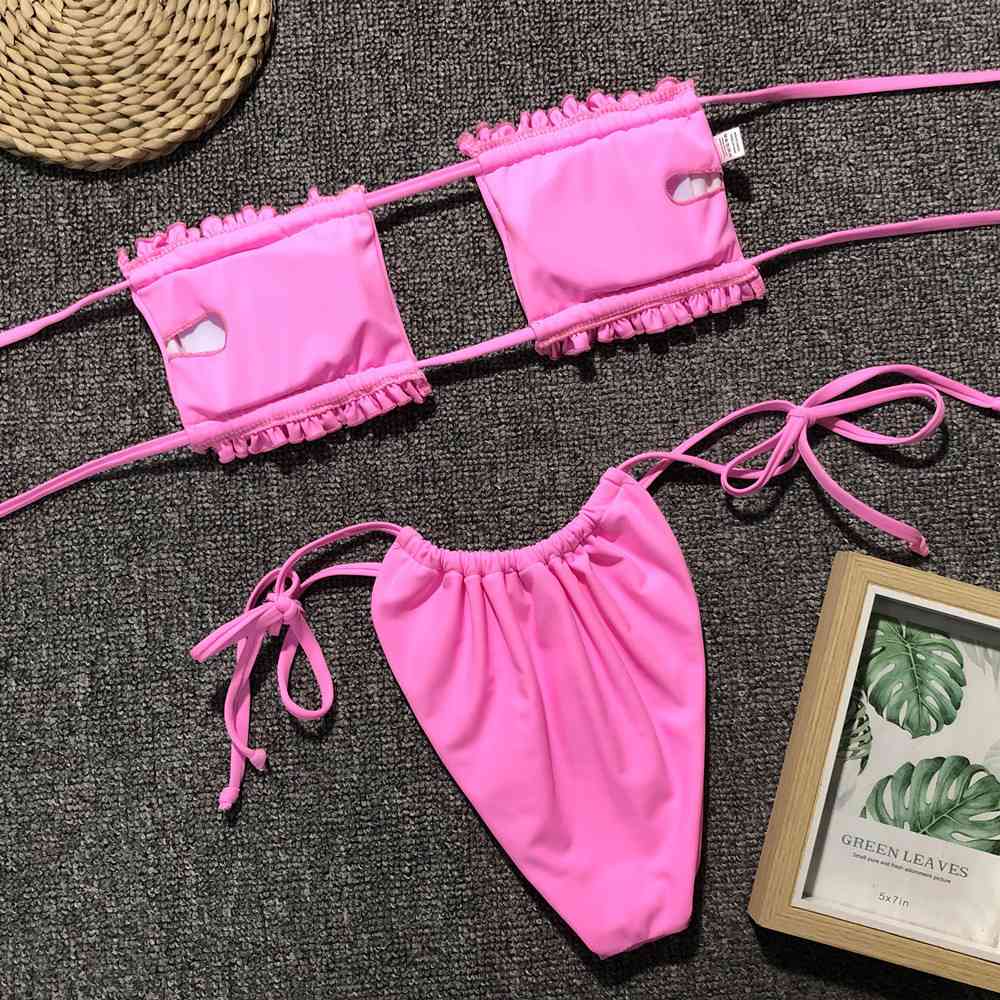 Frill Trim Ruched Bikini Set - Ladyez