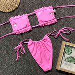 Frill Trim Ruched Bikini Set - Ladyez