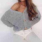 Button Up V-Neck Long Sleeve Cardigan - Ladyez