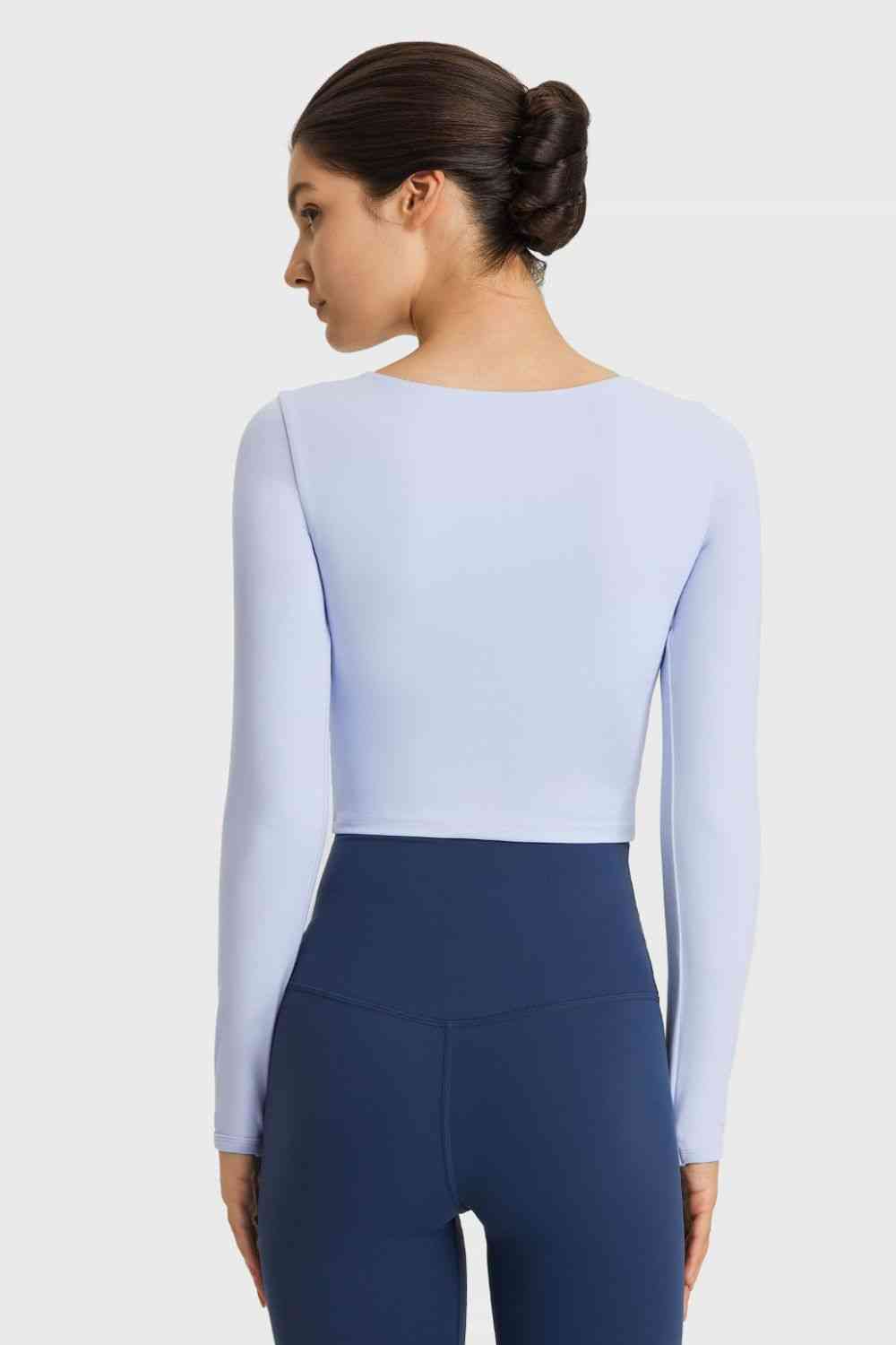 Cutout Long Sleeve Cropped Sports Top - Ladyez