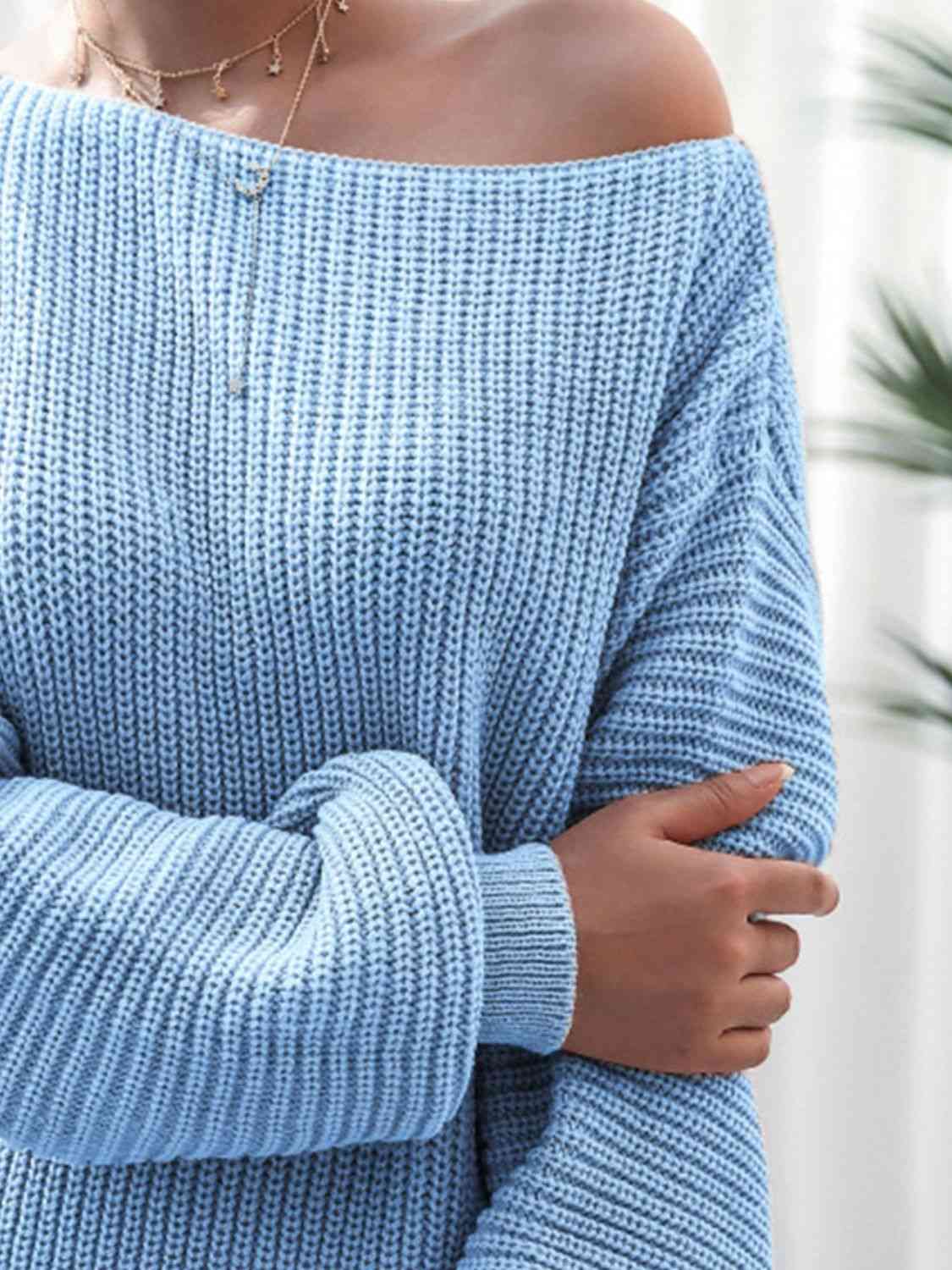 Rib-Knit Mini Sweater Dress - Ladyez
