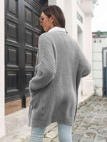 Open Front Rib-Knit Cardigan with Pockets - Ladyez