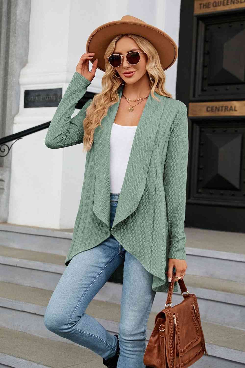 Open Front Long Sleeve Cardigan - Ladyez
