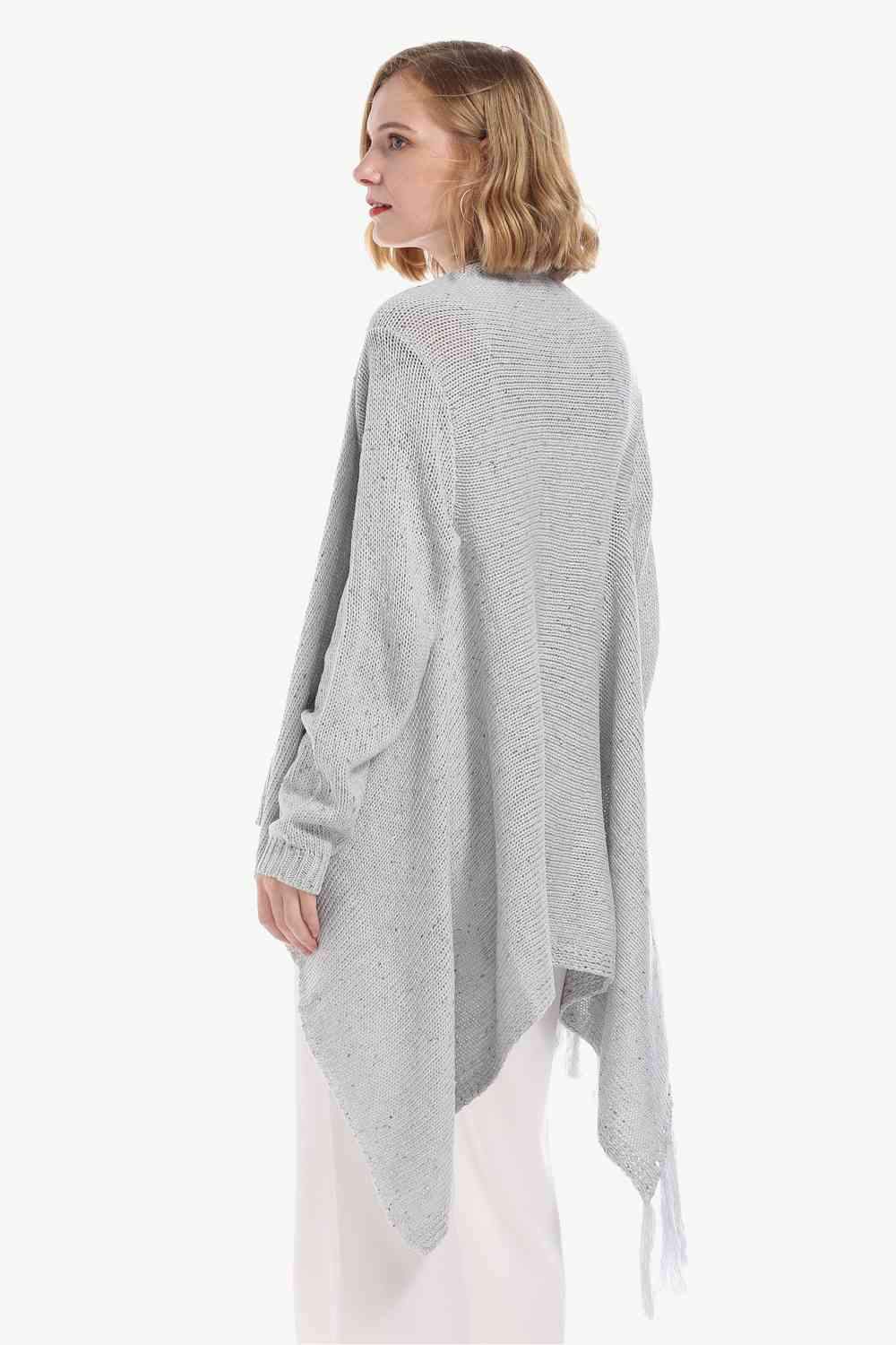 One-Button Tassel Tie Asymmetrical Hem Cardigan - Ladyez