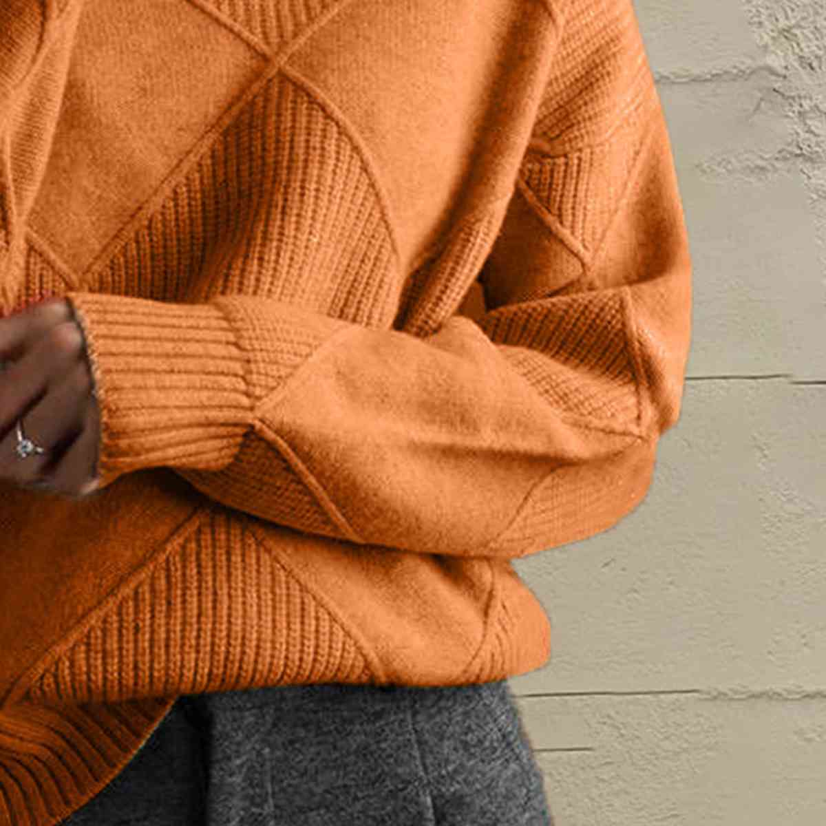 Geometric Turtleneck Long Sleeve Sweater - Ladyez