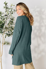 Basic Bae Full Size Ribbed Round Neck Long Sleeve Slit Top - Ladyez