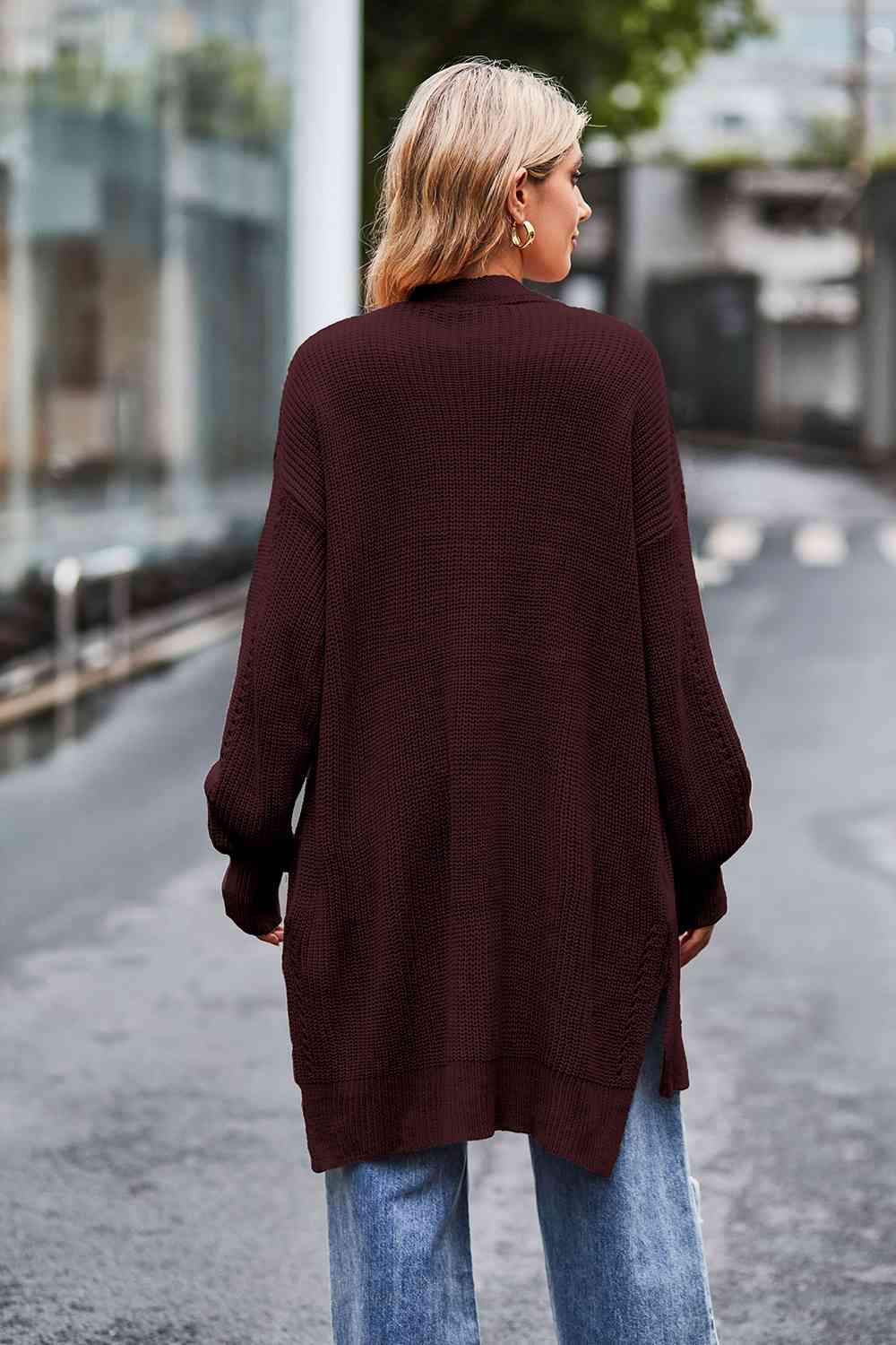 Open Front Dropped Shoulder Longline Cardigan - Ladyez