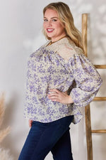 Hailey & Co Full Size Lace Detail Printed Blouse - Ladyez