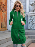 Zip-Up Longline Hoodie with Pockets - Ladyez