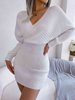 Rib-Knit Dolman Sleeve Sweater Dress - Ladyez