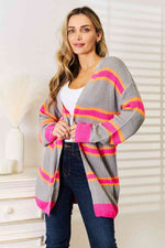 Woven Right Ribbed Long Sleeve Cardigan - Ladyez