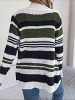 Striped Open Front Long Sleeve Cardigan - Ladyez