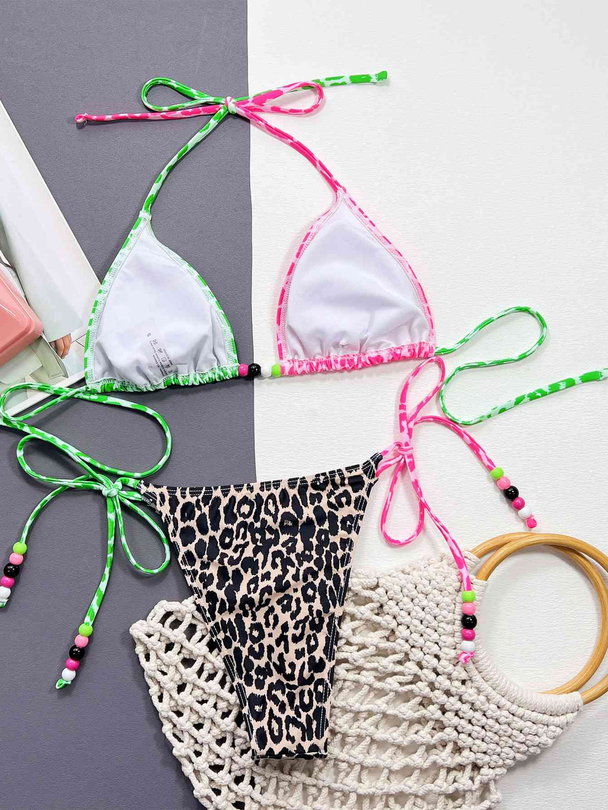 Leopard Tied Halter Neck Bikini Set - Ladyez