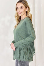 Celeste Full Size Fringe Detail Long Sleeve Top - Ladyez