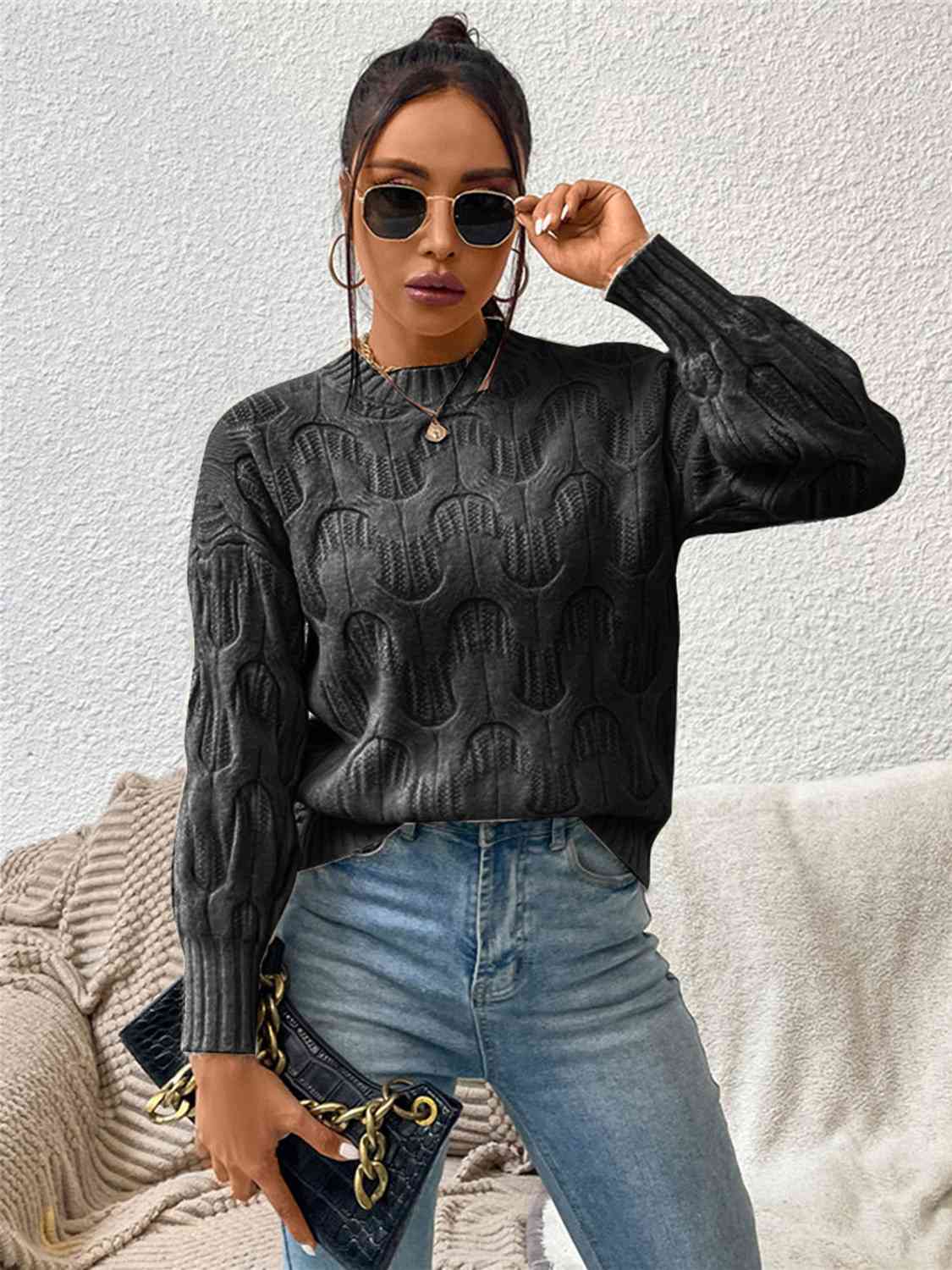 Round Neck Long Sleeve Sweater - Ladyez