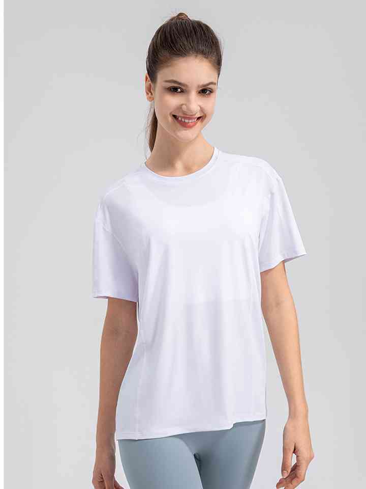 Round Neck Short Sleeve Active Top - Ladyez