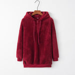 Quarter-Zip Drawstring Teddy Hoodie - Ladyez