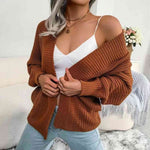 Open Front Lantern Sleeve Cardigan - Ladyez