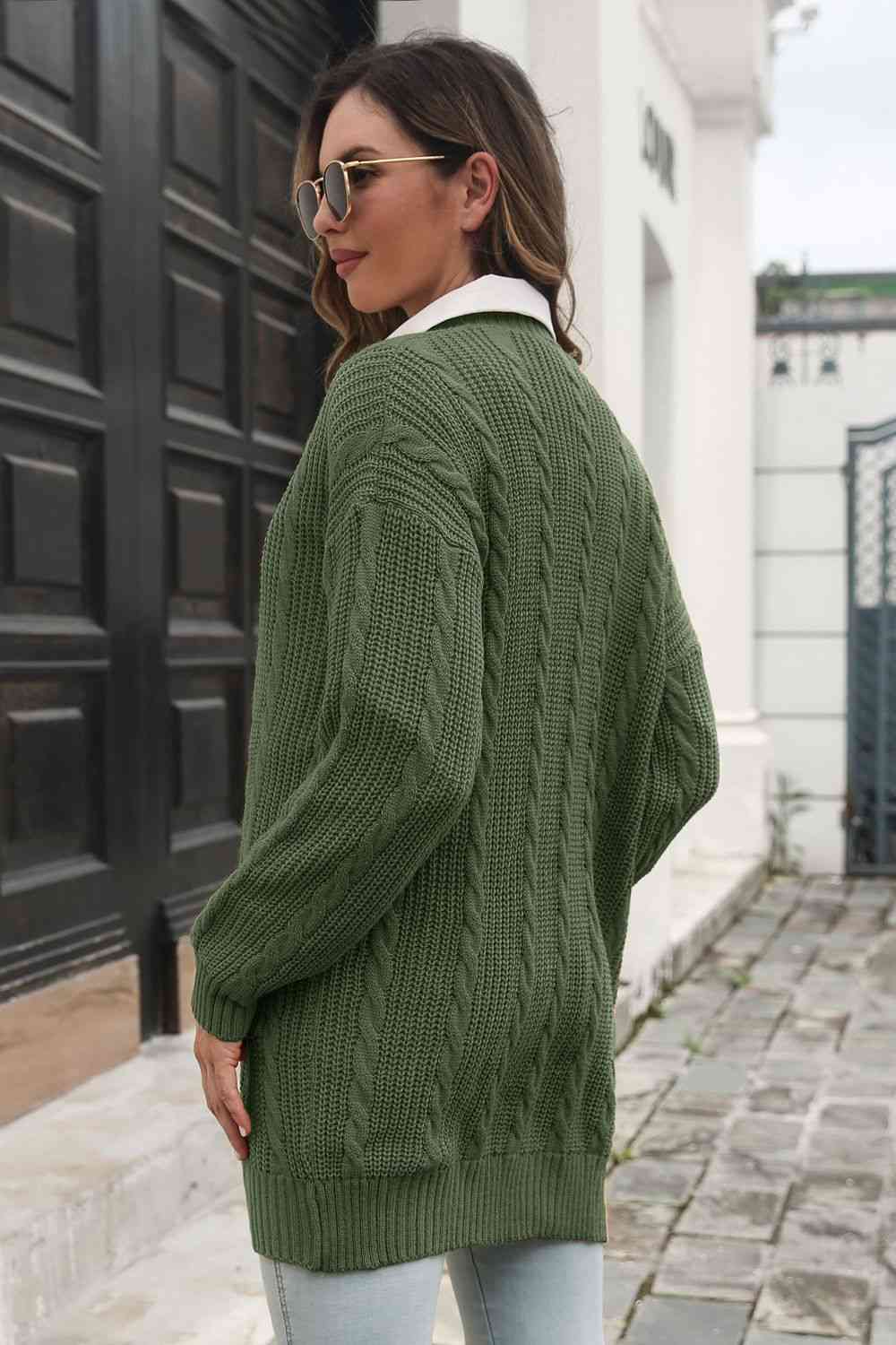 Open Front Longline Cardigan with Pockets - Ladyez