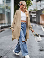 Long Sleeve Waffle-Knit Cardigan - Ladyez