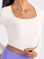Square Neck Long Sleeve Cropped Sports Top - Ladyez