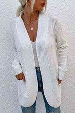 Open Front Rib-Knit Cardigan with Pockets - Ladyez