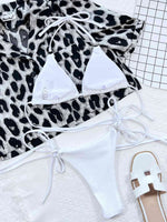 Textured Halter Neck Tie Side Bikini Set - Ladyez