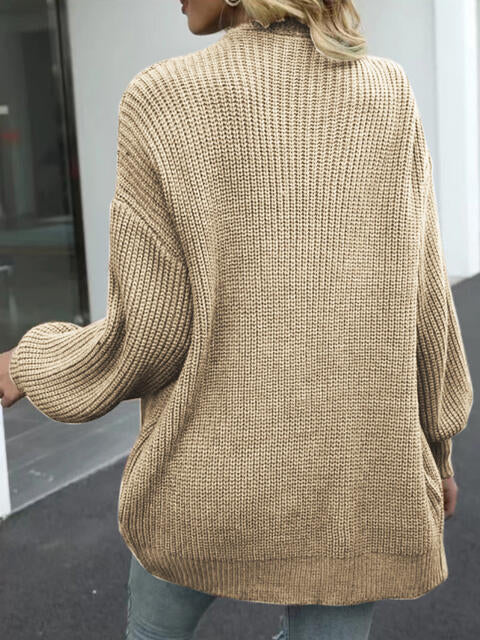 Drop Shoulder Balloon Sleeve Cardigan - Ladyez