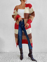 Color Block Open Front Longline Cardigan - Ladyez