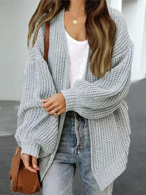 Drop Shoulder Balloon Sleeve Cardigan - Ladyez