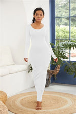 Round Neck Long Sleeve Maxi Wrap Dress - Ladyez