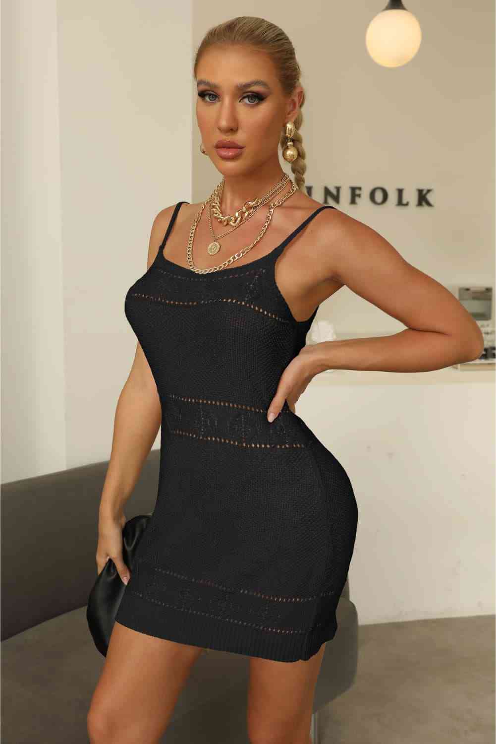 Openwork Sleeveless Sweater Dress - Ladyez
