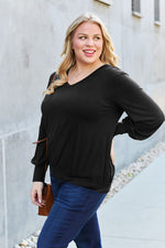 Basic Bae Full Size V-Neck Lantern Sleeve Blouse - Ladyez
