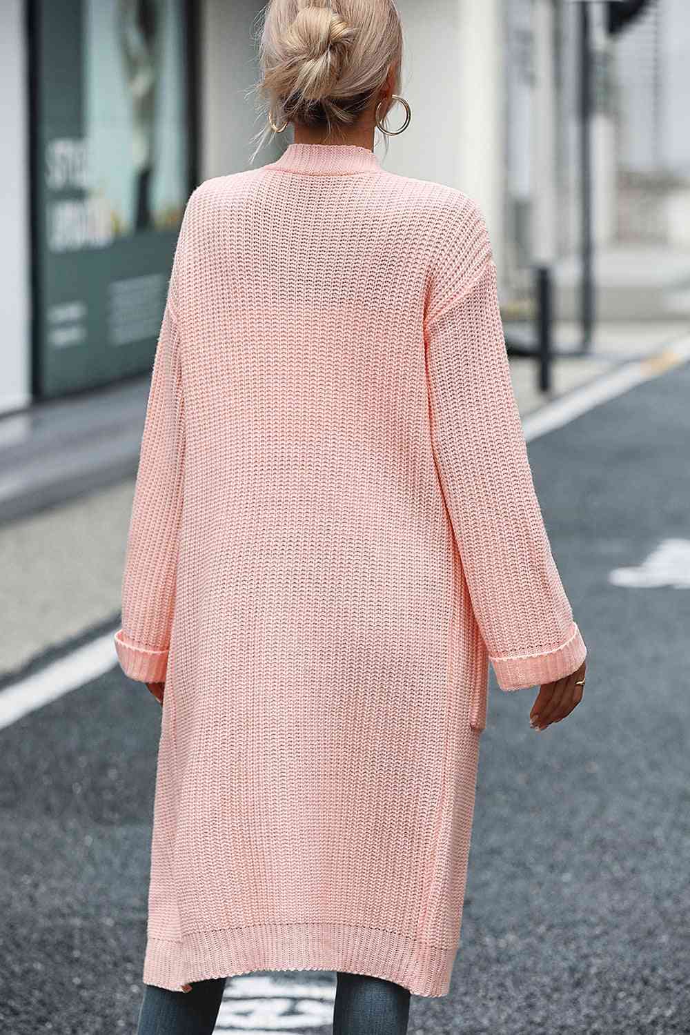 Dropped Shoulder Long Sleeve Cardigan with Pocket - Ladyez