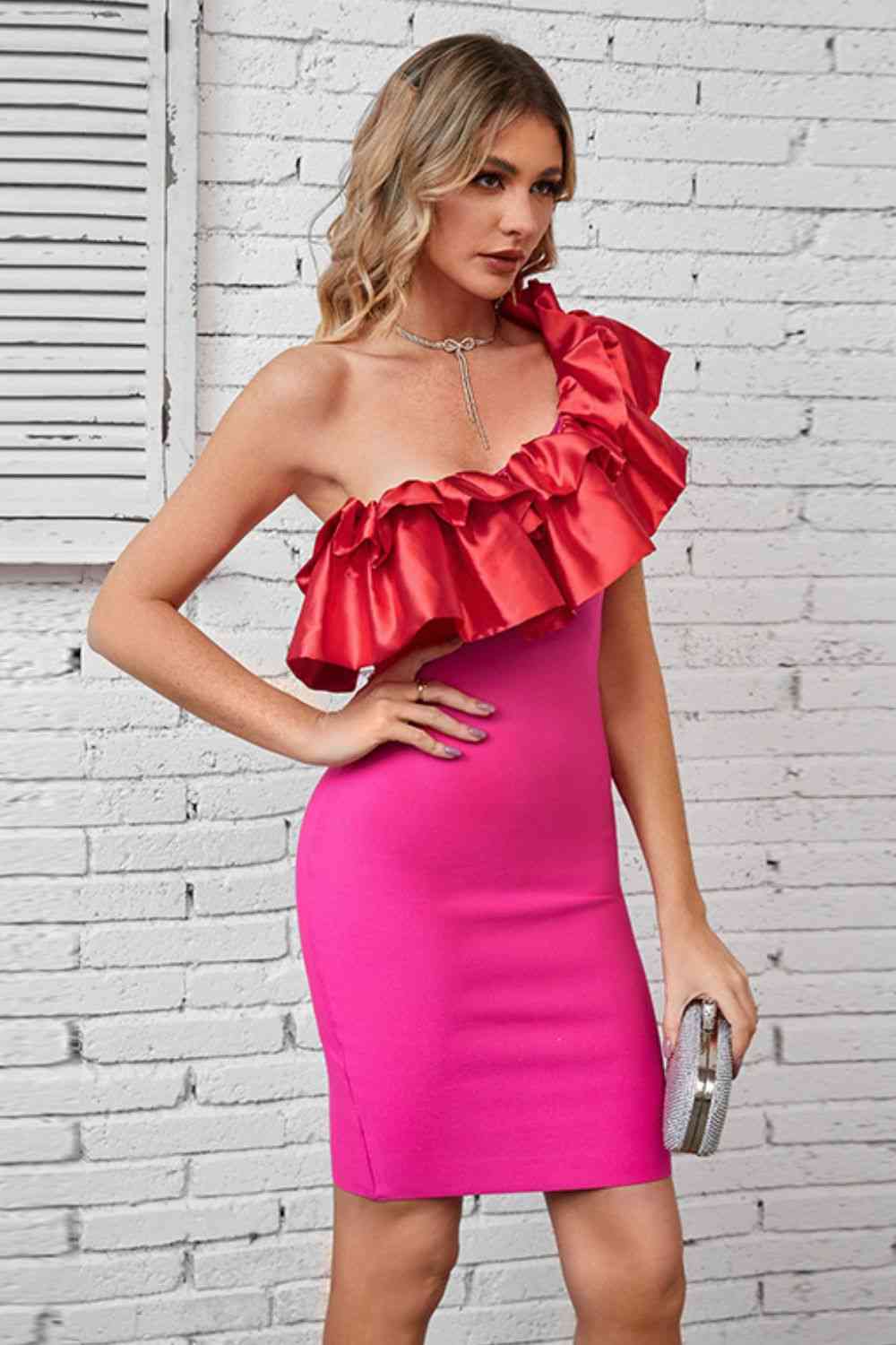 Ruffled One-Shoulder Bodycon Dress - Ladyez