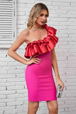 Ruffled One-Shoulder Bodycon Dress - Ladyez