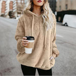 Quarter-Zip Drawstring Teddy Hoodie - Ladyez