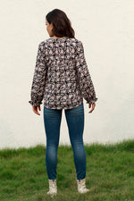 Floral Flounce Sleeve Round Neck Blouse - Ladyez