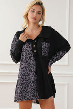 Half Button Leopard Collared Neck Blouse - Ladyez