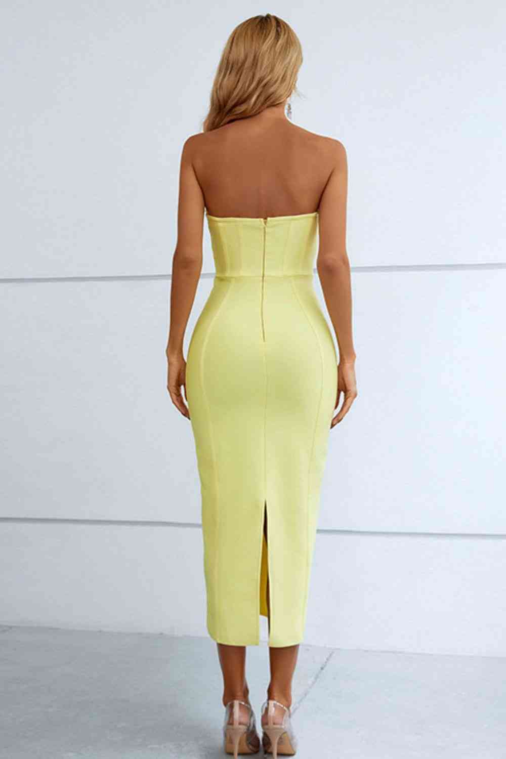 Seam Detail Strapless Sweetheart Neck Dress - Ladyez