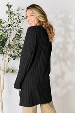 Basic Bae Full Size Ribbed Round Neck Long Sleeve Slit Top - Ladyez