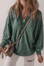 V-Neck Long Sleeve Hooded Top - Ladyez