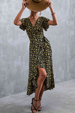 Floral Surplice Neck Tied Midi Dress - Ladyez