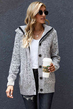 Cable-Knit Fleece Lining Button-Up Hooded Cardigan - Ladyez
