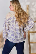 Hailey & Co Full Size Lace Detail Printed Blouse - Ladyez